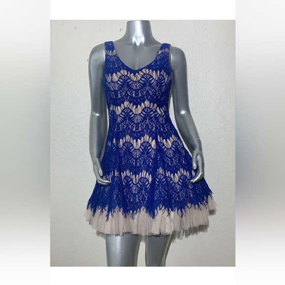 Worn once! Royal Blue Lace Fit and Flare B Darlin Dress - Picture 2 of 9